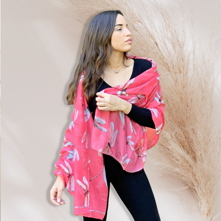 Dragonfly Scarf Hot Pink Women Girl Scarves Summer Scarf Infinity Scarf Mothers Day Gift Personalized Gifts for Her Birthday Gift for Women