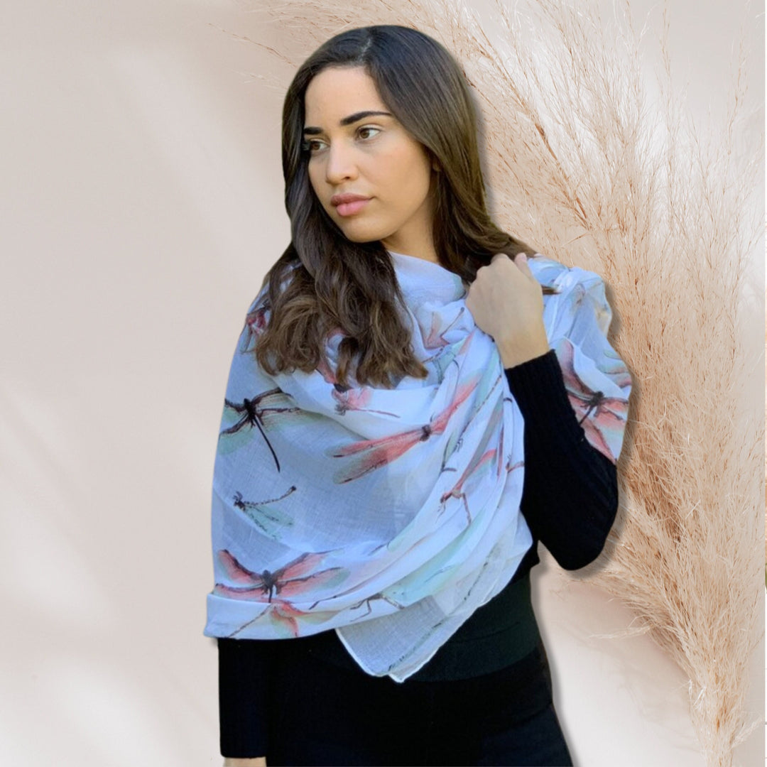 Sage Dragonfly Scarf in Gift Box Wrap Infinity Scarves Mothers Day Gift Personalized Gift For Women Shawl Large Scarf Birthday Gift for Her - In The Bag Design