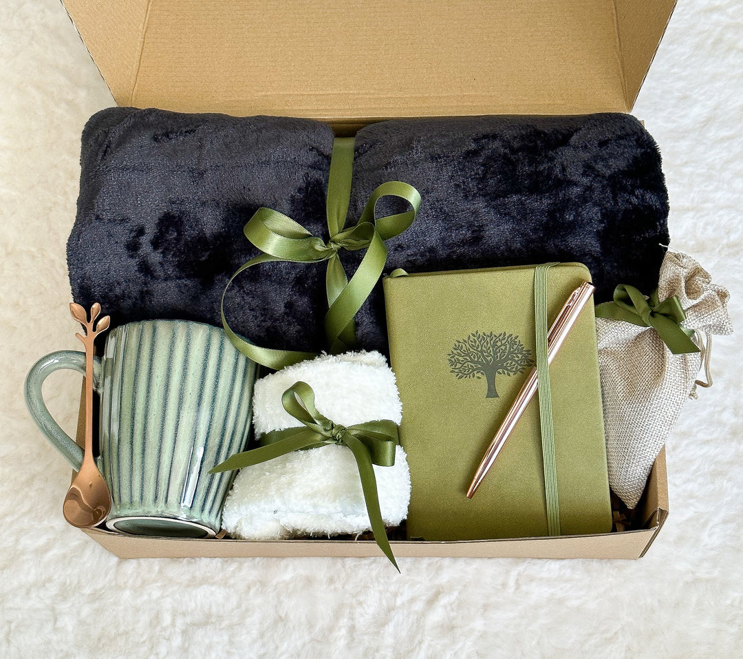 Hygge Gift Box with Blanket, Thank you Gift for Friend, Thank You Gift Box, Thank you Gift Mentor, Teacher Gift Box, Coworker Gift Basket - In The Bag Design