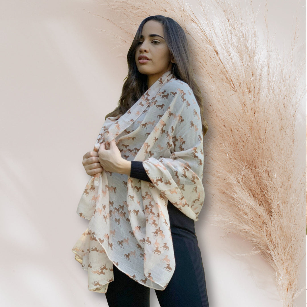 Beige Horse Scarf Beige Scarf Wrap Shawl Women Infinity Loop Scarf Brown Scarf Mothers Day Gift Women Gifts for Her Personalized Gifts