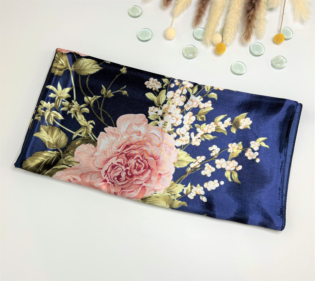 Navy Large Scarf Silk Head Scarf Silk Scarf for Hair Woman Silk Scarf Large Satin Silky Hair Scarf Satin Head Wrap Personalized Scarf - In The Bag Design