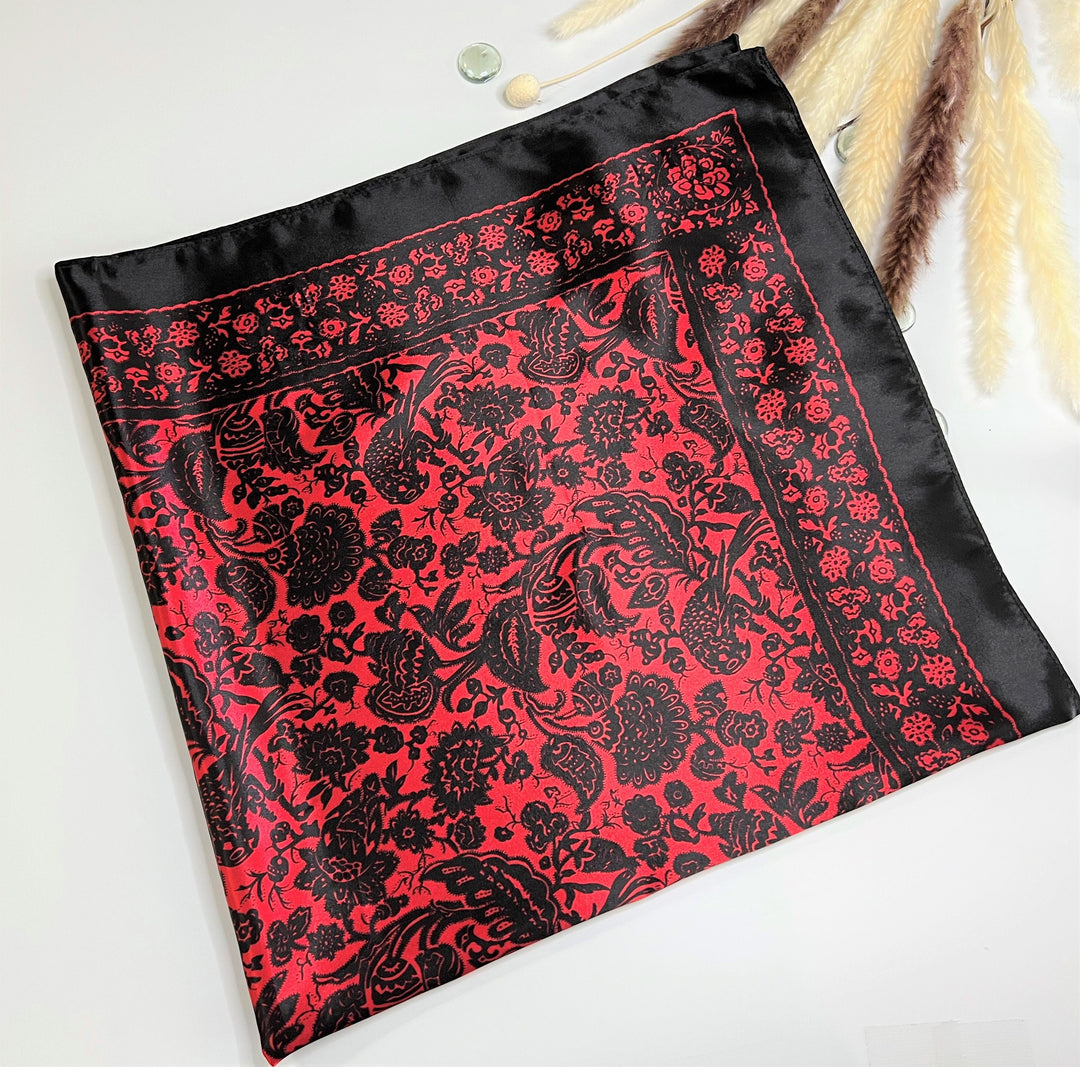 Red & Black Large Square Scarf Silk Head Scarf Woman Silk Scarf Personalized Scarf Large Satin Silky Hair Scarf Head Wrap Mothers Day Gift - In The Bag Design