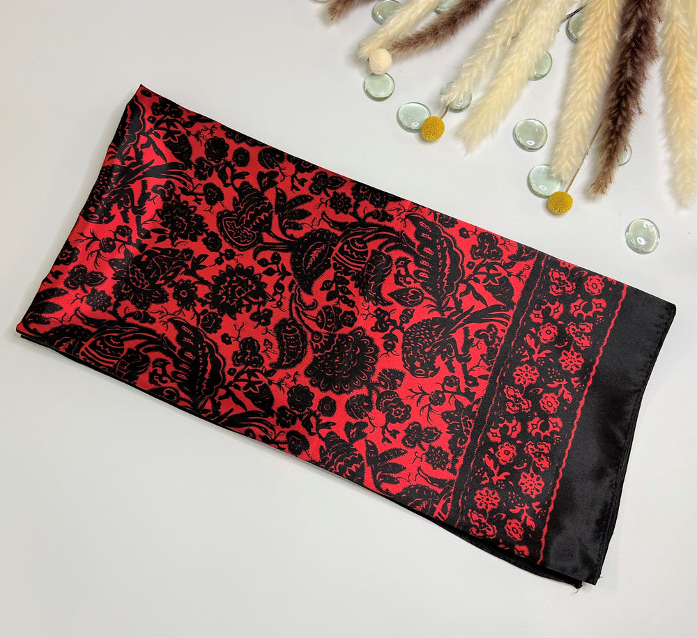 Red & Black Large Square Scarf Silk Head Scarf Woman Silk Scarf Personalized Scarf Large Satin Silky Hair Scarf Head Wrap Mothers Day Gift - In The Bag Design