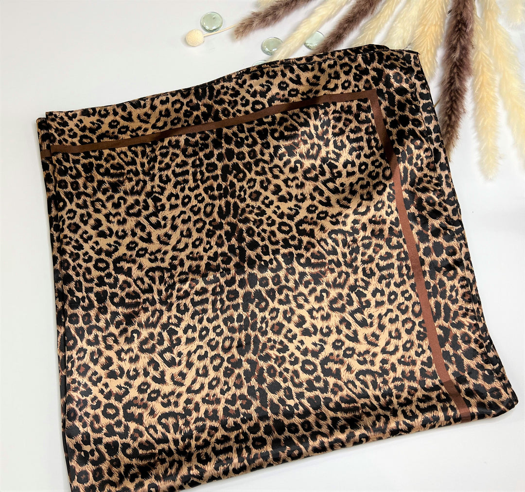 Leopard Large Satin Scarf Silky Hair Scarf Silk Head Scarf Woman Silk Scarf Personalized Gift Satin Head Wrap Mothers Day Gift for Women - In The Bag Design