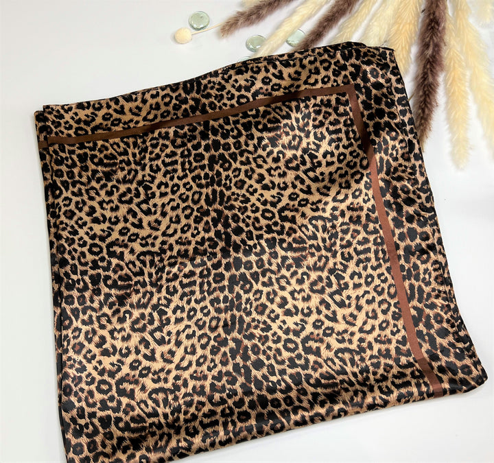 Leopard Large Satin Scarf Silky Hair Scarf Silk Head Scarf Woman Silk Scarf Personalized Gift Satin Head Wrap Mothers Day Gift for Women - In The Bag Design