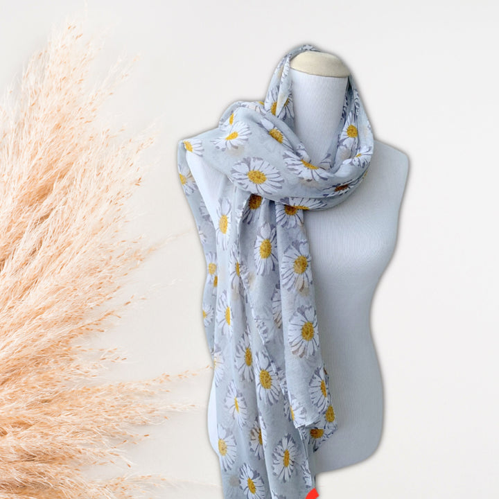 Gray Floral Print Scarf Daisy Print Scarf Light Gray Scarf Women Scarves Infinity Loop Scarf Personalized Gifts For Women Mothers Day Gift