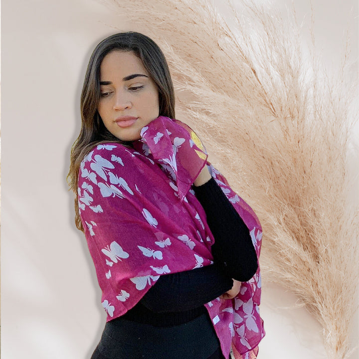 Pink Butterfly Scarf Summer Infinity Scarf Women Handmade Shawls Wraps Personalized Gift Mothers Day Gift for Women Birthday Gifts for Her - In The Bag Design