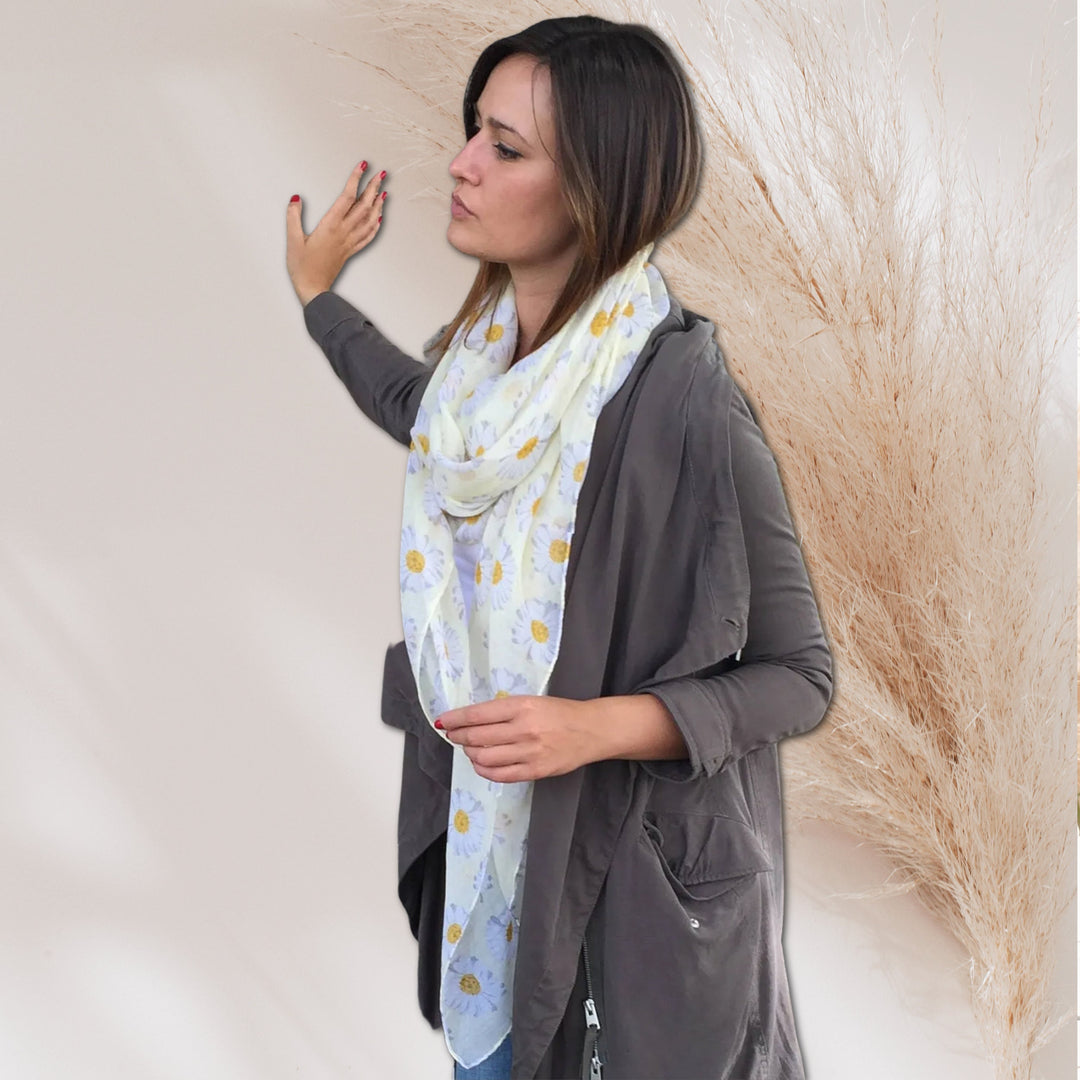 Gray Floral Print Scarf Daisy Print Scarf Light Gray Scarf Women Scarves Infinity Loop Scarf Personalized Gifts For Women Mothers Day Gift