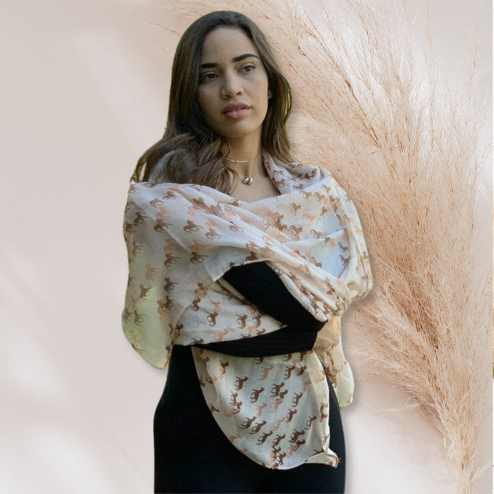 Beige Horse Scarf Beige Scarf Wrap Shawl Women Infinity Loop Scarf Brown Scarf Mothers Day Gift Women Gifts for Her Personalized Gifts