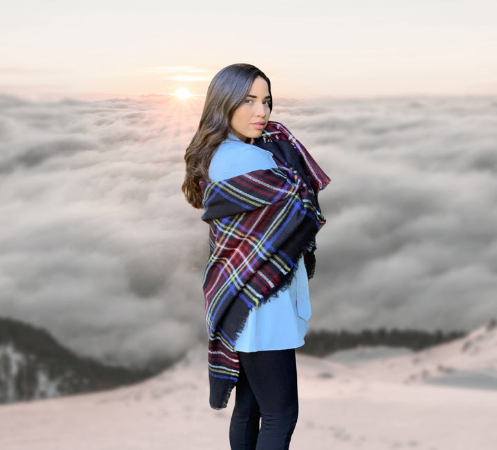 Black Plaid Blanket Scarf, Plaid Shawl, Tartan Scarf, Oversized Scarf, Oversized Blanket Scarf, Monogrammed Blanket Shawl, Bridesmaid Favors