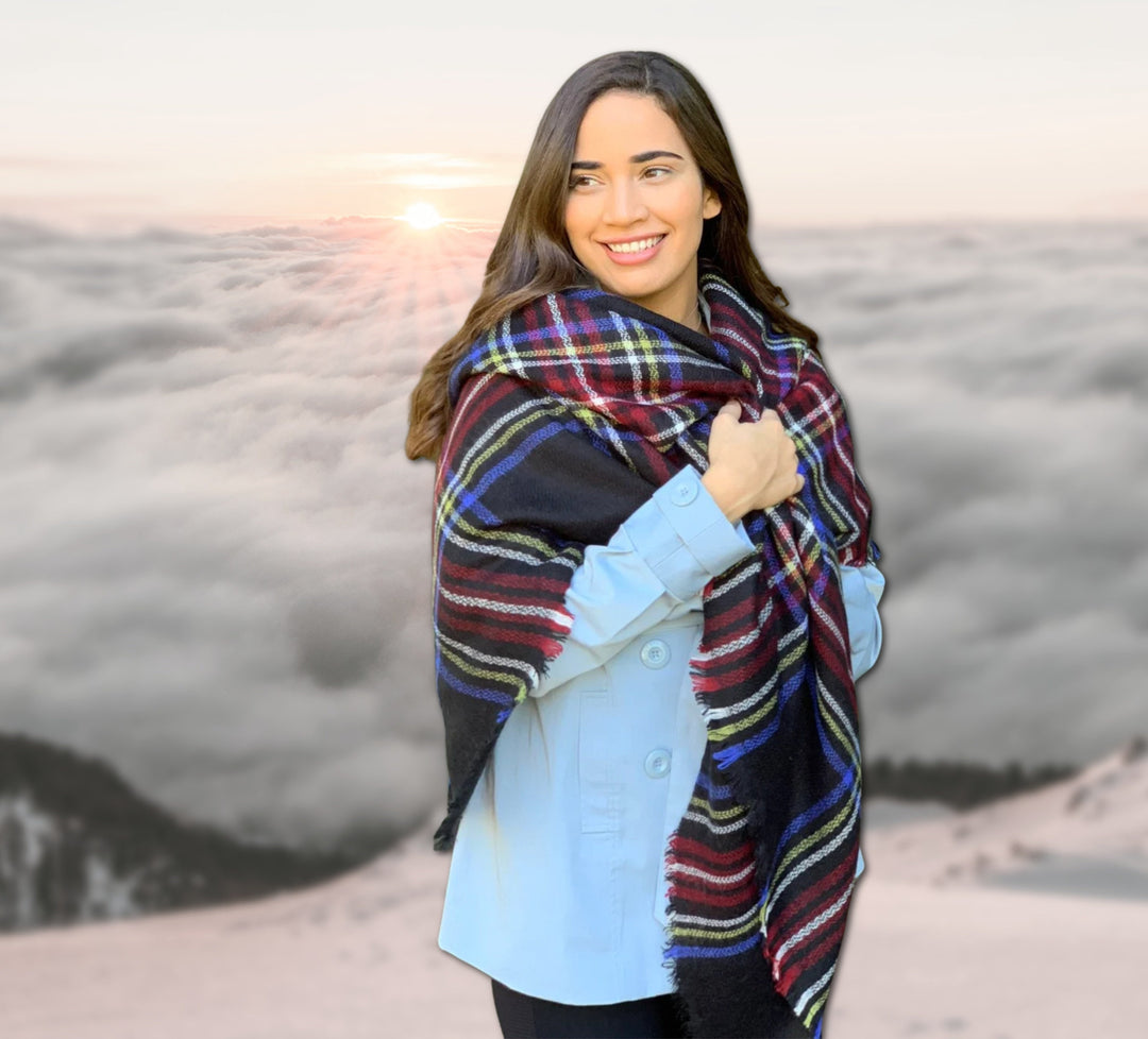 Black Plaid Blanket Scarf, Plaid Shawl, Tartan Scarf, Oversized Scarf, Oversized Blanket Scarf, Monogrammed Blanket Shawl, Bridesmaid Favors