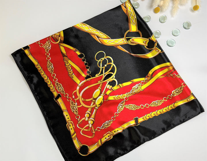 Black Silk Scarf Red Large Silk Head Scarf Silk Headscarf Women Scarves Gift for Her Mothers Day Gift for Women Mom Gift Birthday Gift Idea - In The Bag Design