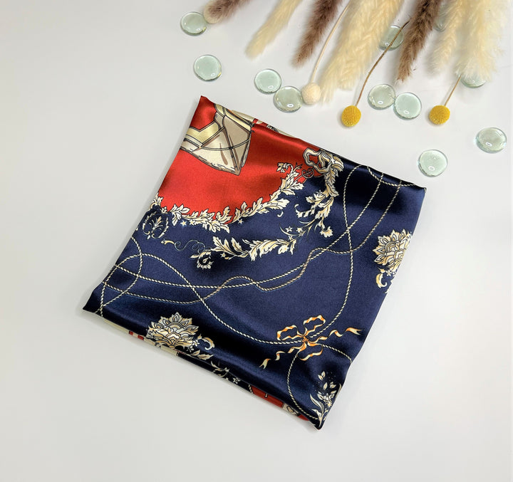 Navy Large Silk Scarf Silk Head Scarf Woman Silk Scarf Large Satin Scarf Hair Scarf for Women Mothers Day Gift for Women Personalized Gifts