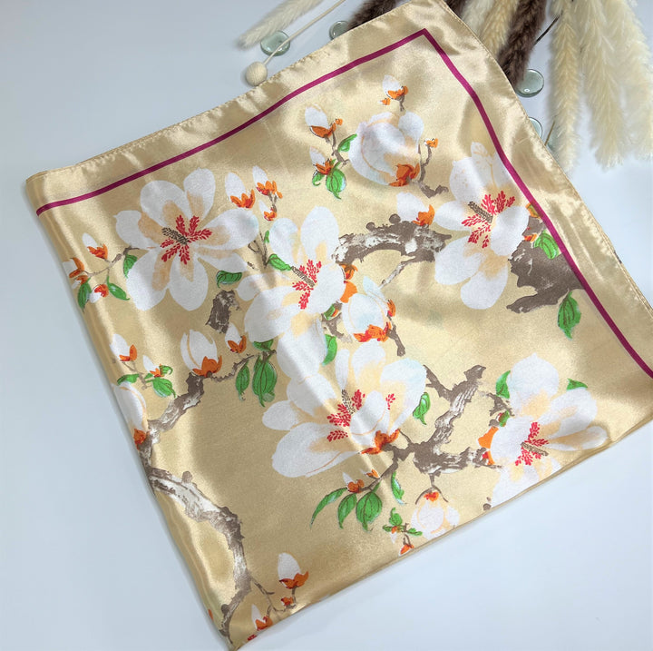 Tail Silk Head Scarf Beige Silk Scarf for Hair Large Satin Scarf Woman Silk Floral Scarf Silk Square Scarf Mothers Day Gift for Mom Gift