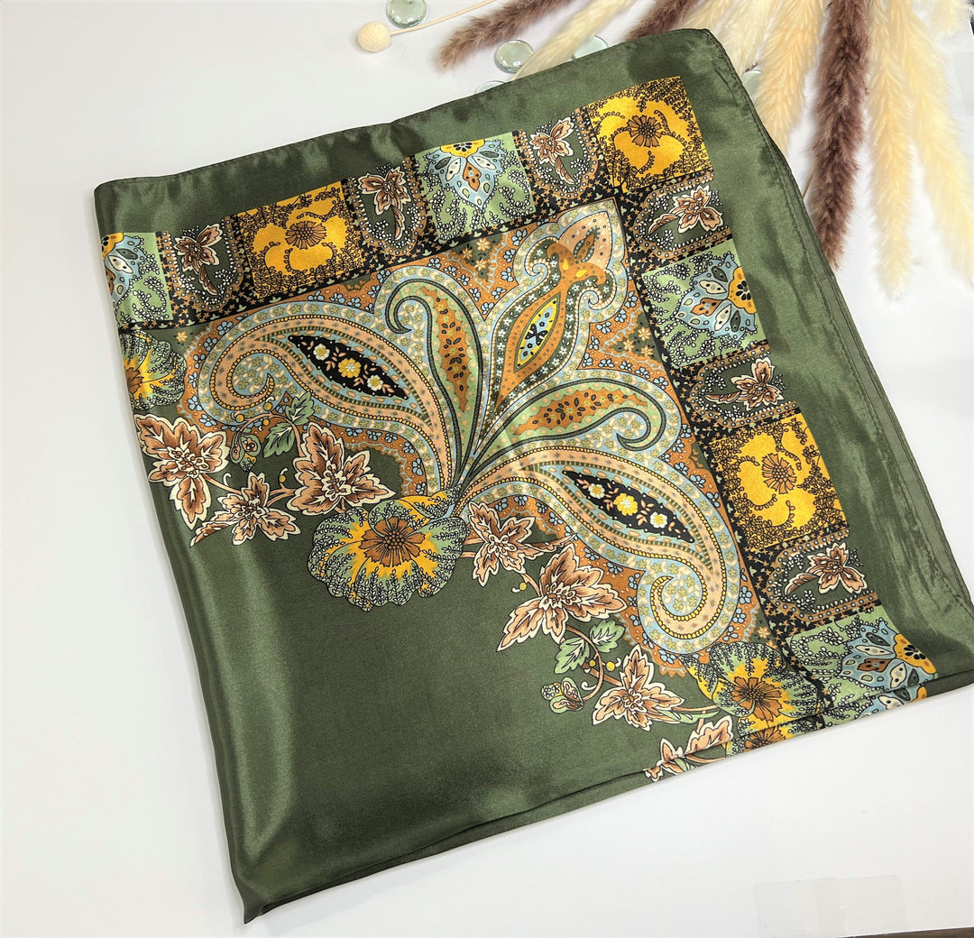 Silk Scarf Olive Green Silk Head Scarf Silk Scarf for Hair Large Satin Silky Satin Head Wrap Personalized Scarf Mothers Day Gift for Her