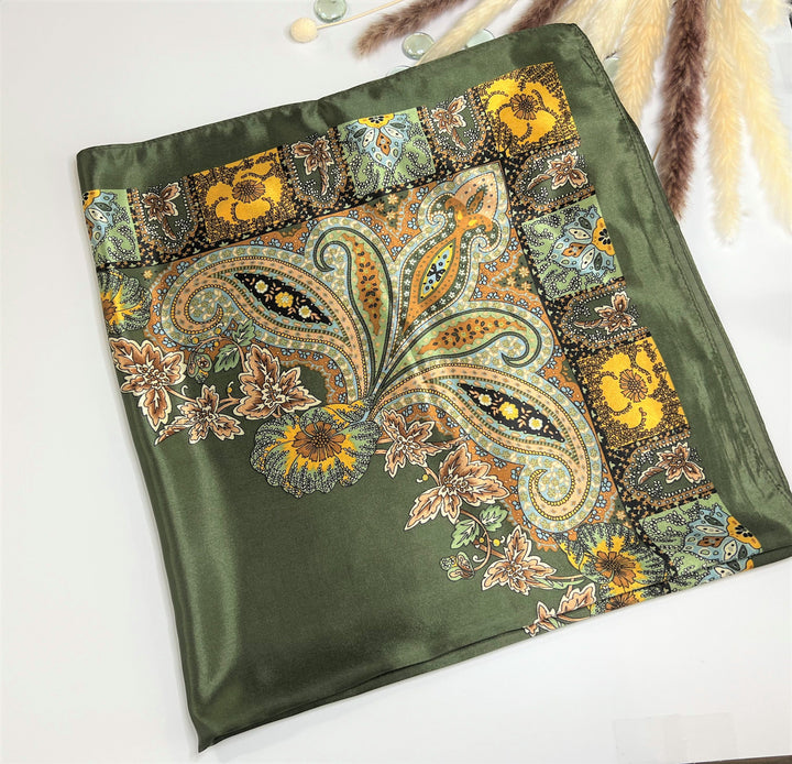 Silk Scarf Olive Green Silk Head Scarf Silk Scarf for Hair Large Satin Silky Satin Head Wrap Personalized Scarf Mothers Day Gift for Her