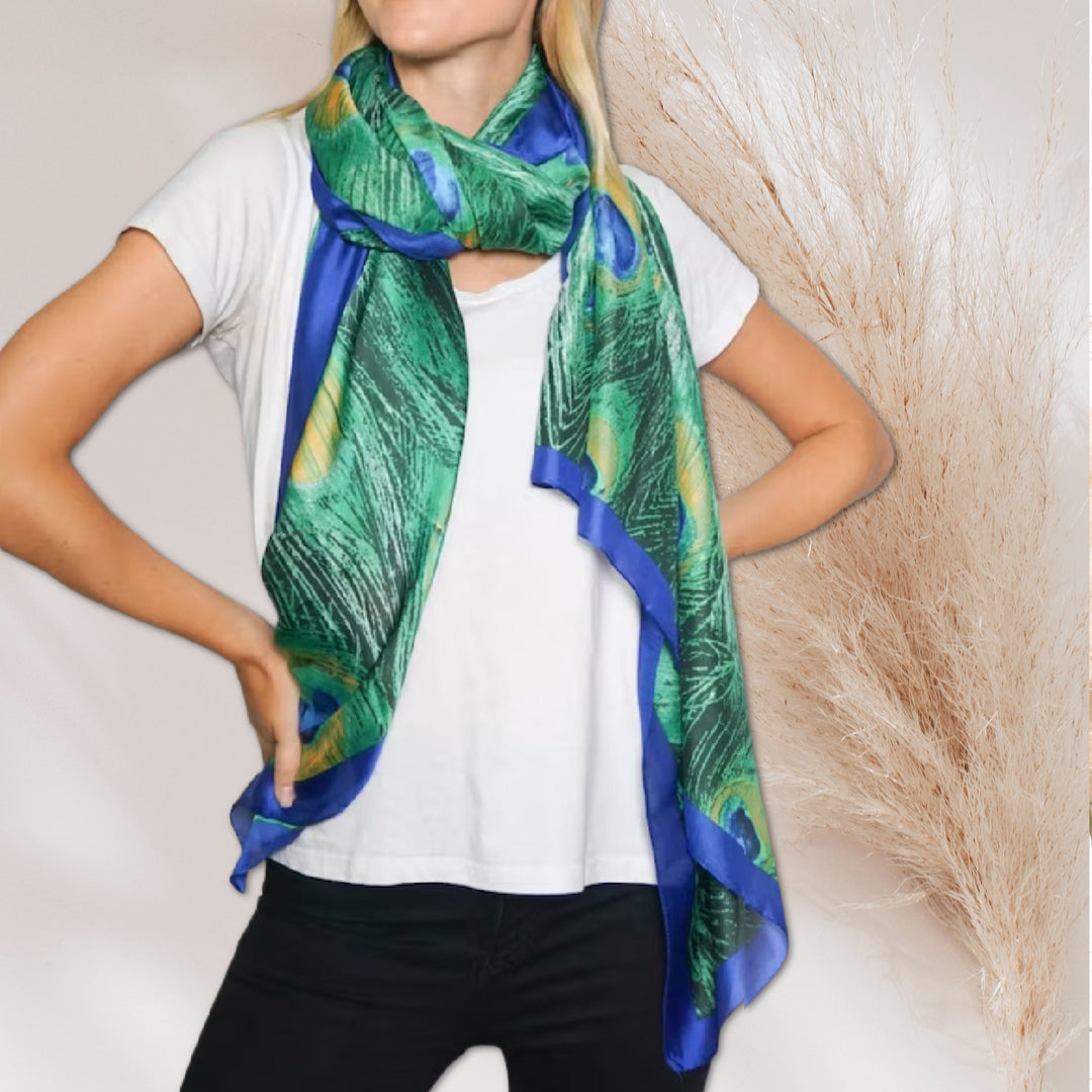 Peacock Feather Scarf Women Silk Shawl Infinity Scarf Women Scarves Peacock Shawl Mothers Day Gifts For Her Mom Gift Personalized Gift Green