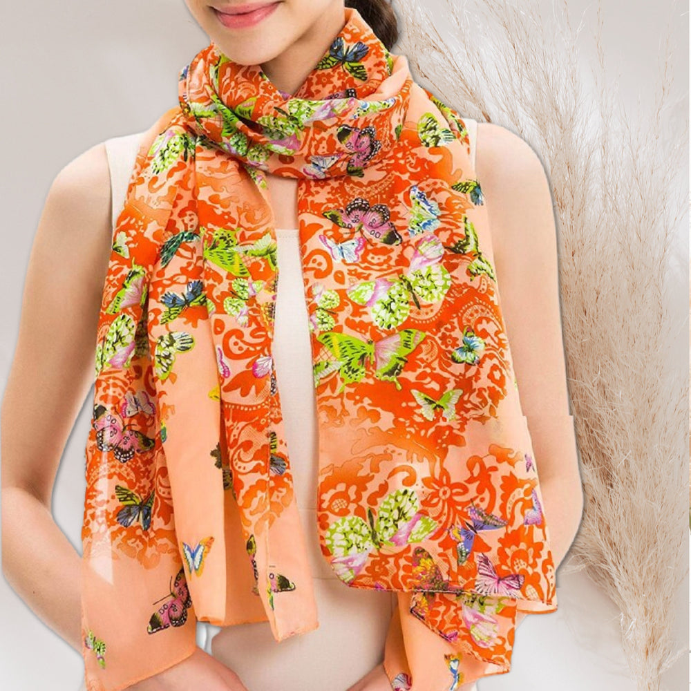 Orange Butterfly Scarf Women Scarves Personalized Scarf Soft Chiffon Long Wrap Scarf Shawl Infinity Scarf Loop Mothers Day Gift For Her - In The Bag Design