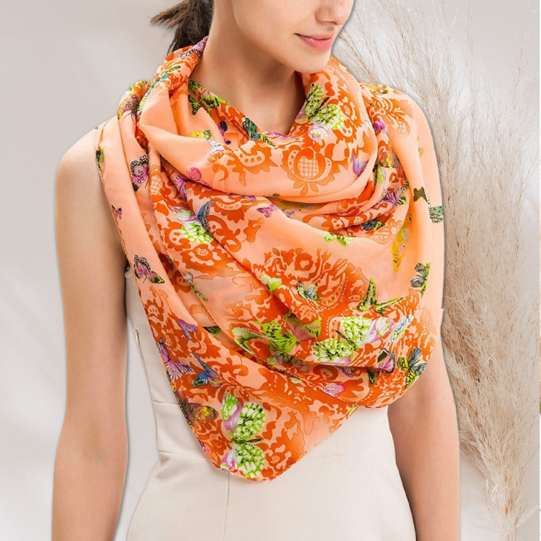 Orange Butterfly Scarf Women Scarves Personalized Scarf Soft Chiffon Long Wrap Scarf Shawl Infinity Scarf Loop Mothers Day Gift For Her - In The Bag Design