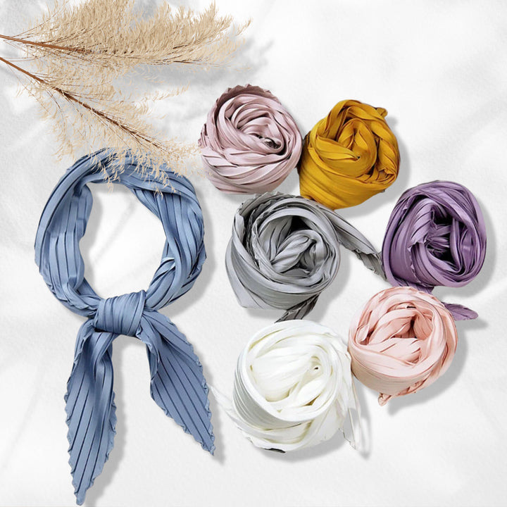 Pleated Scarves Bandana Silk Head Scarf Women Scarves Neckerchief Silk Mom Gift Friend Gift Scarf Women Handmade Mothers Day Gift for Her