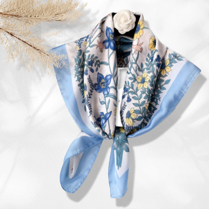 Floral Silk Scarf Blue Neckerchief Silk Hair Scarf Silk Bandana Personalized Gifts Mothers Day Gift Birthday Gifts for Her Gift for Women