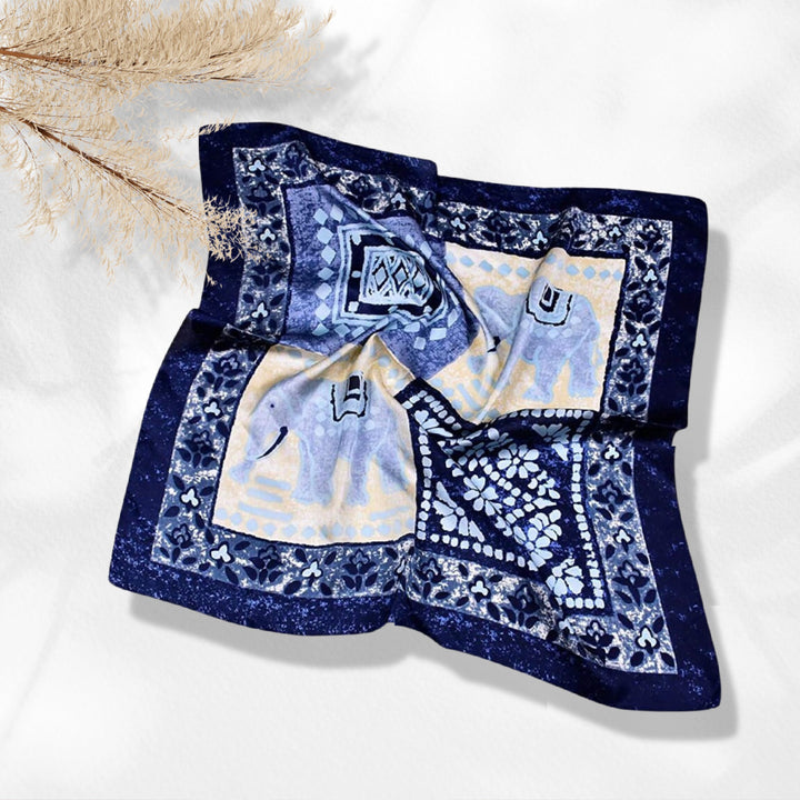 Elephant Silk Scarf Navy Neckerchief Silk Hair Scarf Silk Bandana Personalized Gifts Mothers Day Gift Birthday Gifts for Her Gift for Women