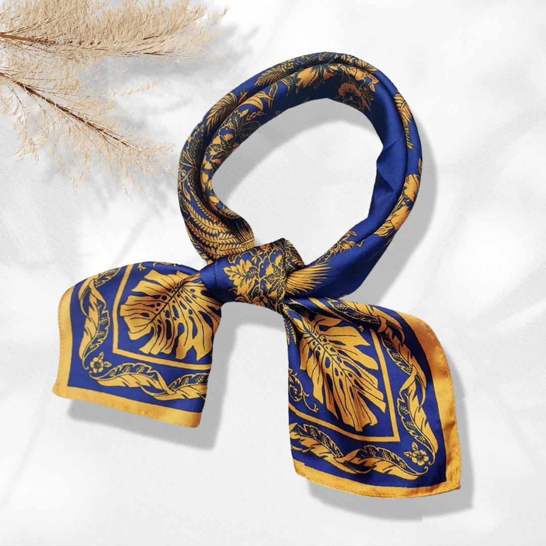 Navy Old Gold Bandana Ponytail Scarf Silk Head Scarf Neckerchief Women Personalized Gifts Silk Hair Bandana Gift for Mom Mothers Day Gift - In The Bag Design