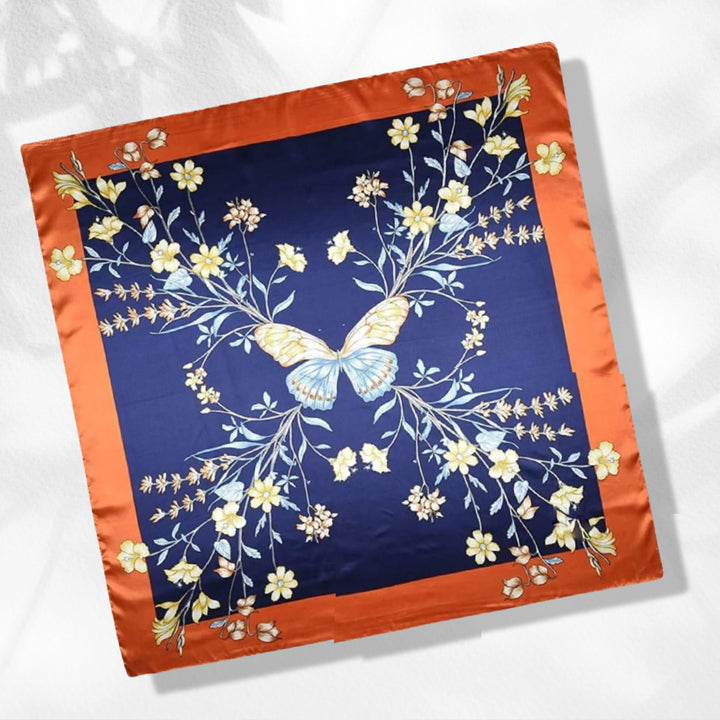 Butterfly Large Square Scarf Silk Head Scarf Women Scarves Silk Navy Scarf Red Personalized Scarf Gifts Mothers Day Gift for Her Women Gift - In The Bag Design