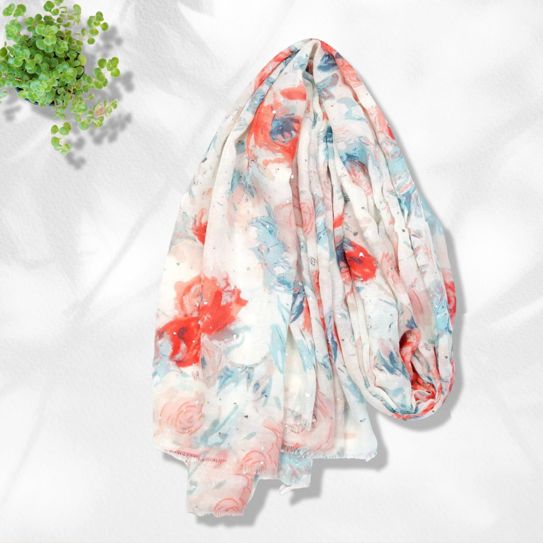 Ivory Shawl Floral Print Cotton Scarf Women Cotton Shawl Wrap Women Scarves Personalized Gift Mothers Day Gift For Her Christmas Gift Idea