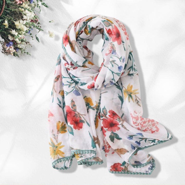 White Floral Scarf Cotton White Scarf Women Scarves Mothers Day Gift Bohemian Scarf Shawl Women's Scarf Personalized Scarf