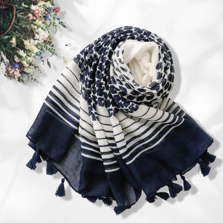 Navy Summer Scarf Navy and White Personalized Scarf Wrap Shawl Soft Women Scarves Lightweight Long Scarf Beach Cover Up