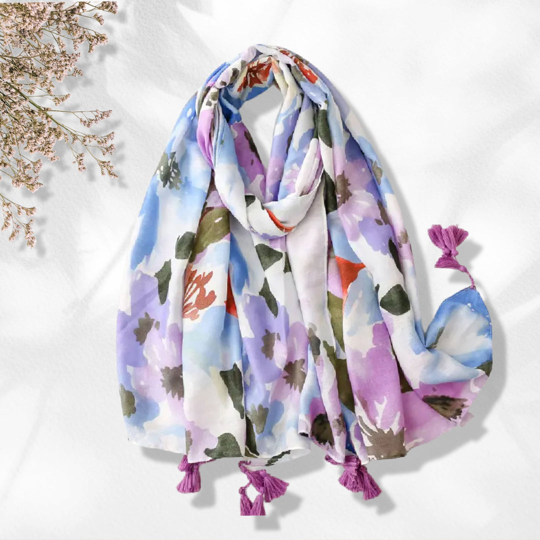 Lilac Print Summer Scarf Purple and White Personalized Scarf Wrap Shawl Soft Women Scarves Lightweight Long Scarf Mothers Day Gift - In The Bag Design