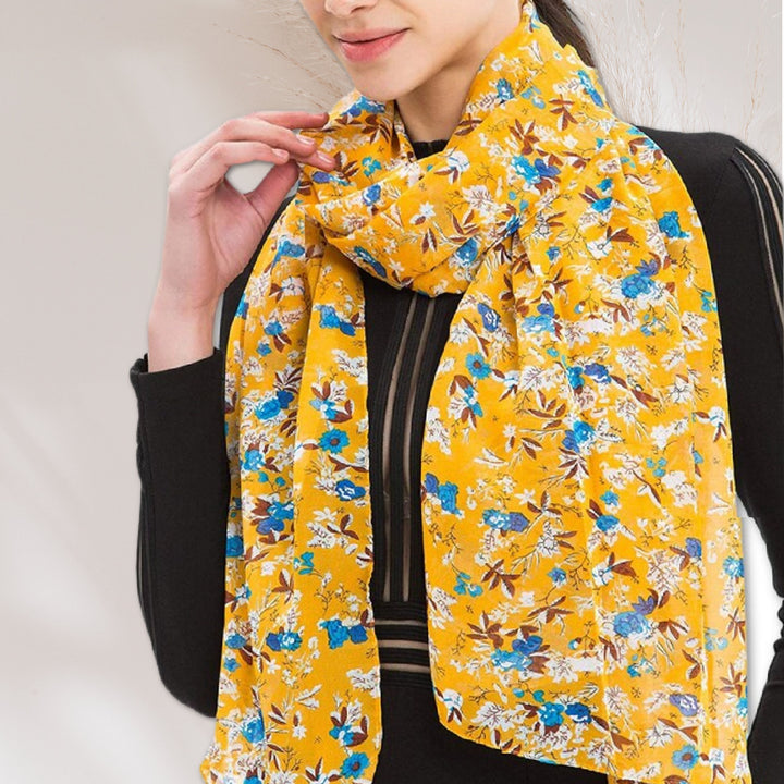 Yellow Floral Print Scarf Women Scarves Personalized Scarf Soft Chiffon Long Wrap Scarf Shawl Infinity Scarf Loop Mothers Day Gift For Her - In The Bag Design