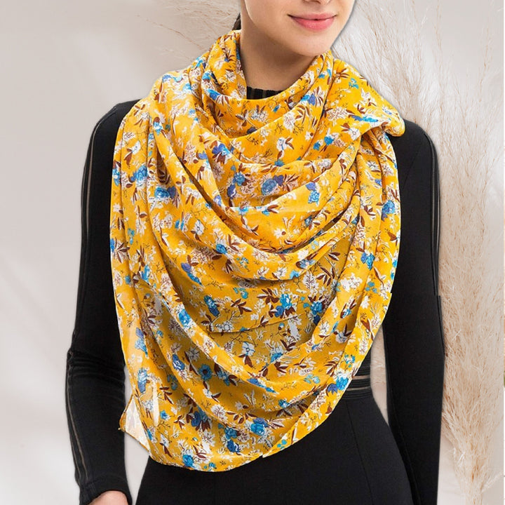 Yellow Floral Print Scarf Women Scarves Personalized Scarf Soft Chiffon Long Wrap Scarf Shawl Infinity Scarf Loop Mothers Day Gift For Her - In The Bag Design