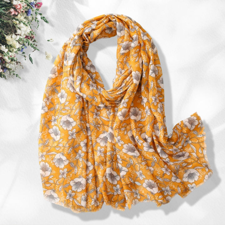 Mustard Floral Scarf Women Cotton Shawl Wrap Summer Scarf Bohemian Shawl Women's Scarf Mothers Day Gift For Her Personalized Gifts