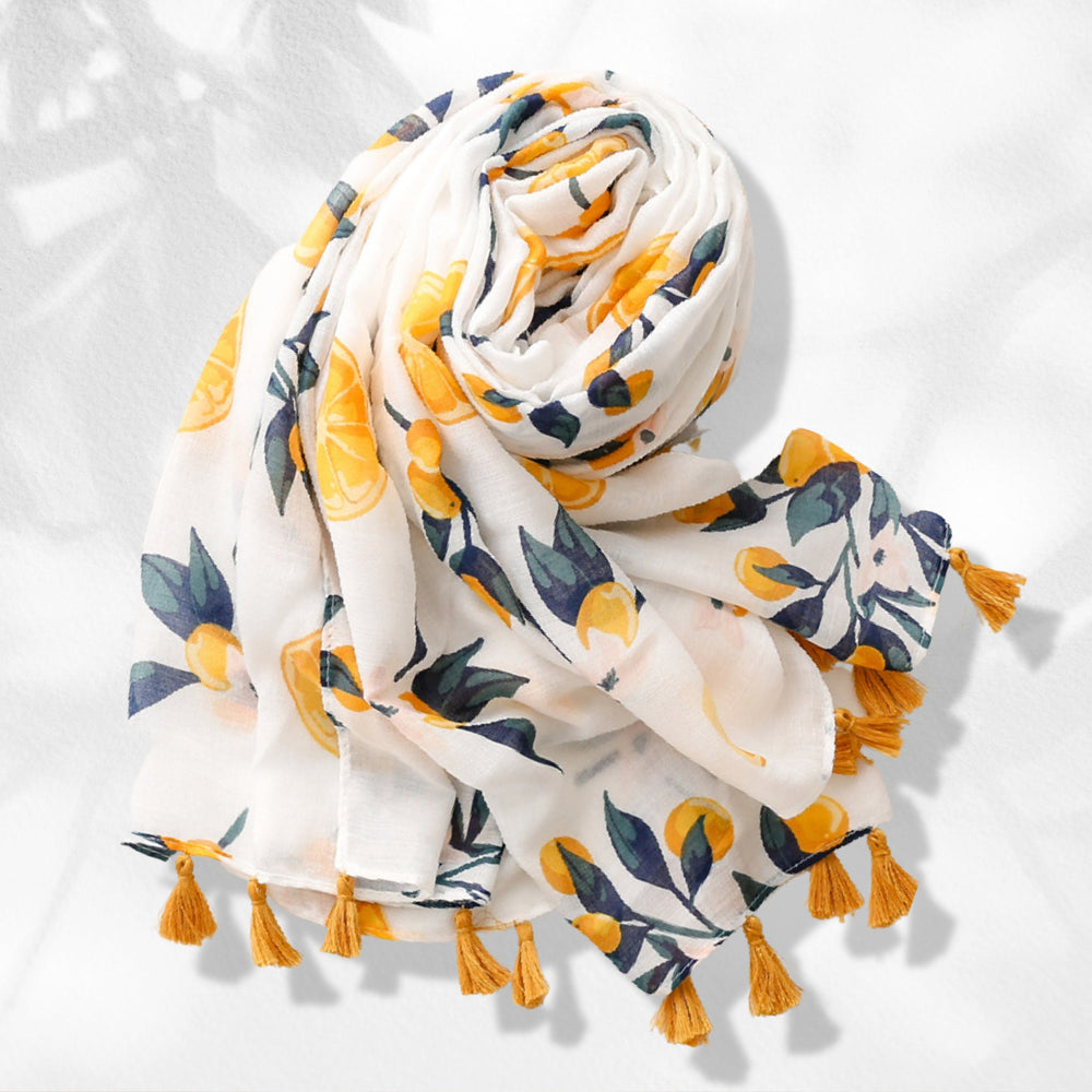 Ivory Yellow Scarf Lemon Print Scarf Summer Wrap Women Scarves Shawl Soft Women Scarf Handmade Personalized Scarf  Mothers Day Gift for Her - In The Bag Design