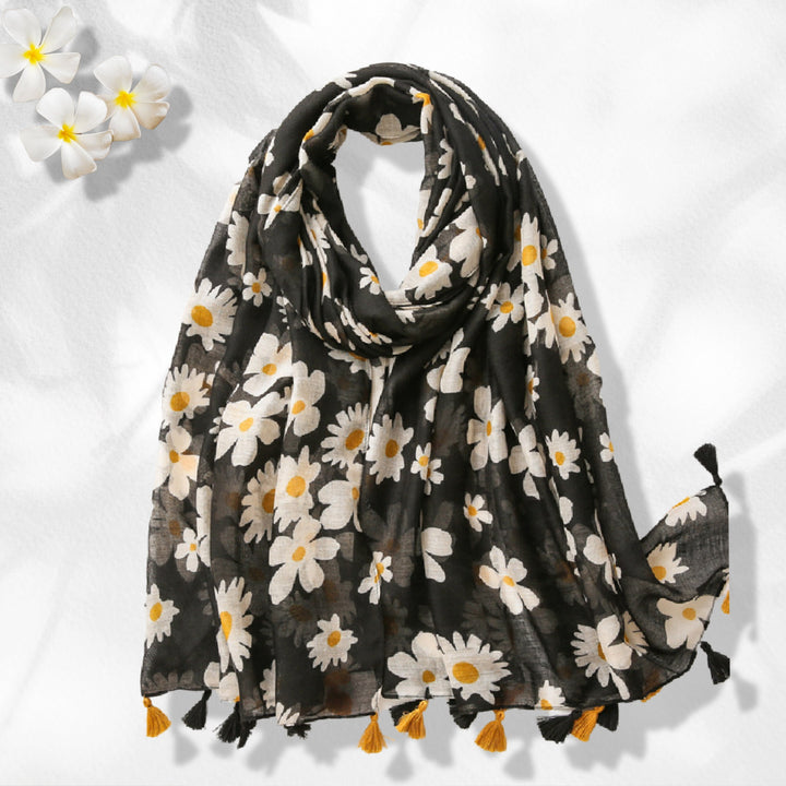 Black Floral Print Scarf Daisy Print Scarf Wrap Shawl Women Scarves Infinity Scarf Personalized Scarf Women Mothers Day Gift Mom Gift Friend