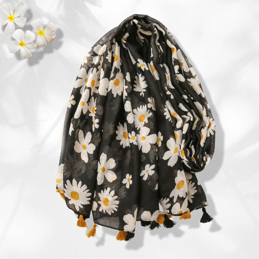 Black Floral Print Scarf Daisy Print Scarf Wrap Shawl Women Scarves Infinity Scarf Personalized Scarf Women Mothers Day Gift Mom Gift Friend