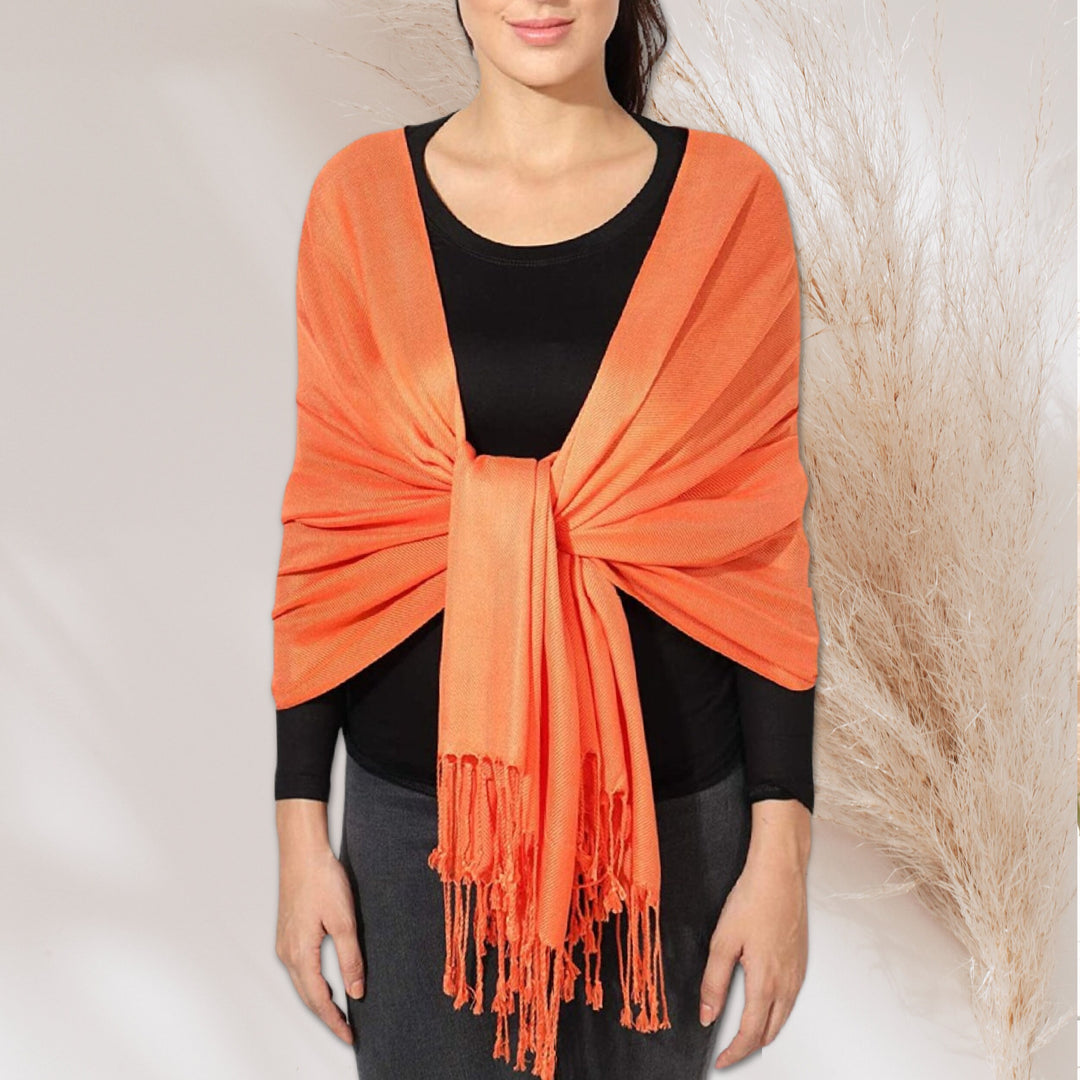 Orange Pashmina Shawl Personalized Gift Monogrammed Pashmina Scarf Bridesmaids Gift Pashmina Wrap Gift for Her Women Scarf Mothers Day Gift - In The Bag Design