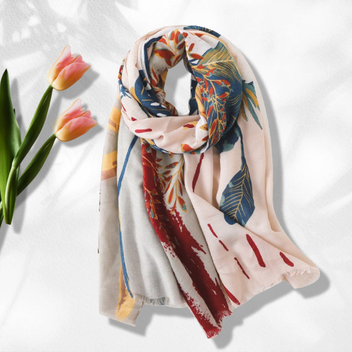 Beige Floral Cotton Scarf Women Shawl Wrap Scarf in Box Women Scarves Mothers Day Gift Personalized Gift For Her Birthday Gift for Women - In The Bag Design