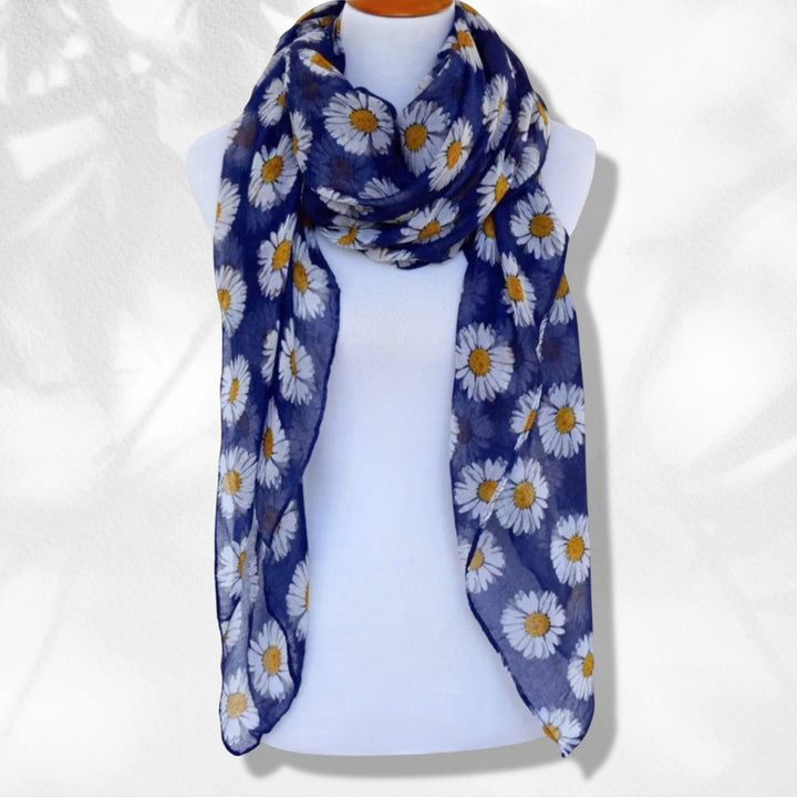 Daisy Print Scarf Floral Print Scarf Navy Scarf Shawl Handmade Gifts Mothers Day Gift Personalized Gifts For Women Scarf Women Birthday Gift