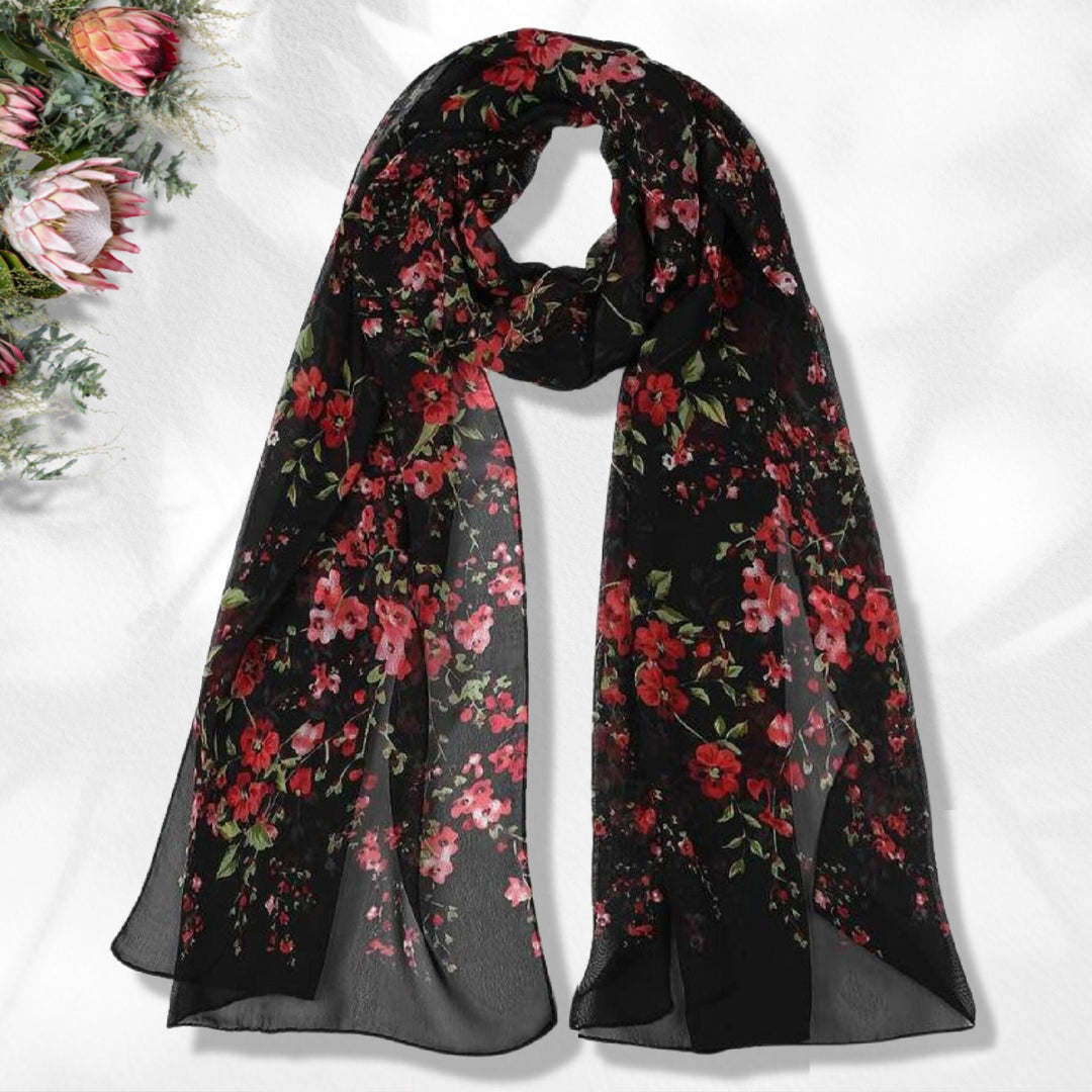 Black Floral Print Summer Scarf Women Scarves Infinity Scarves Chiffon Scarf Gifts For Her Soft Chiffon Long Wrap Scarves Mothers Day Gift