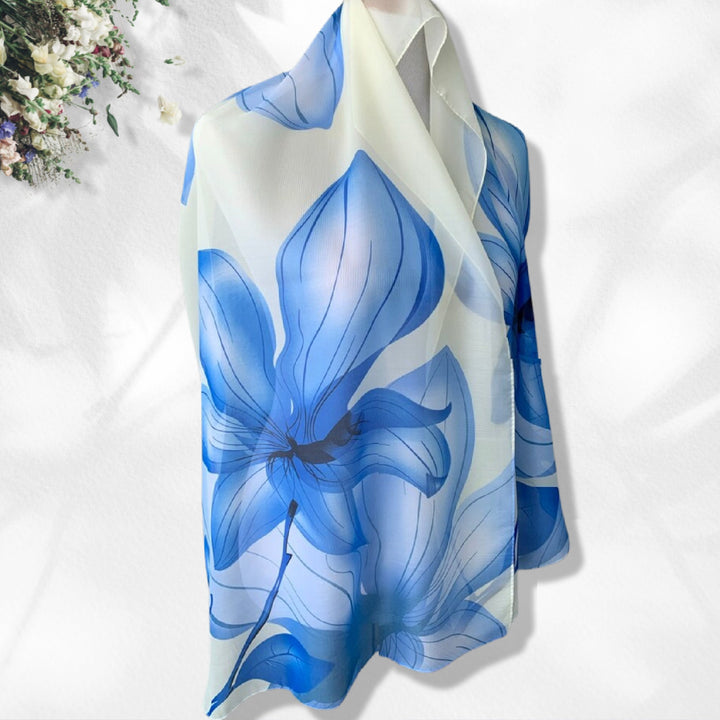 Ivory Shawl Blue Scarf Christmas Gift for Women Personalized Scarf Silky Hair Scarf Soft Chiffon Long Wrap Mothers Day Gift for Her