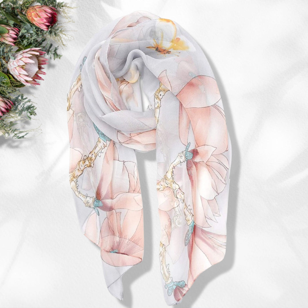 Silky Gray Pink Floral Print Scarf / Summer Scarf Women / Infinity Scarves Loop / Personalized Gifts For Women / Shawl Wrap Scarf Cover Up - In The Bag Design