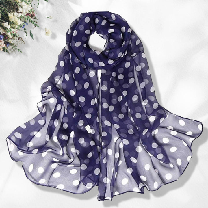 Navy Summer Scarf / Polka Dot Print Women Scarves / Infinity Scarf Loop / Soft Chiffon Long Wrap Scarf Shawl / Personalized Scarf Gift