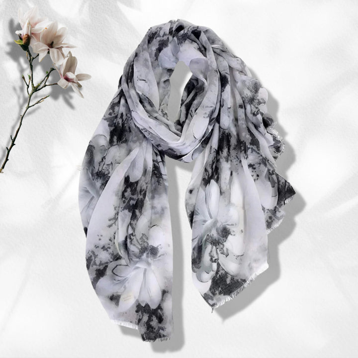 Black Floral Scarf White Soft Cotton Scarf Women Scarves Bohemian Scarf Shawl Personalized Scarf Gifts For Her Mothers Day Gift for Women