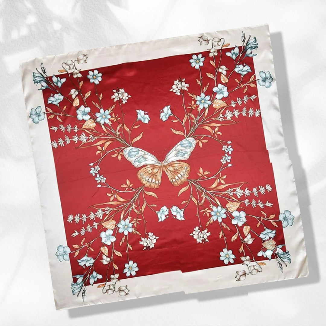 Butterfly Large Square Scarf Silk Head Scarf Women Scarves Silk Navy Scarf Red Personalized Scarf Gifts Mothers Day Gift for Her Women Gift - In The Bag Design