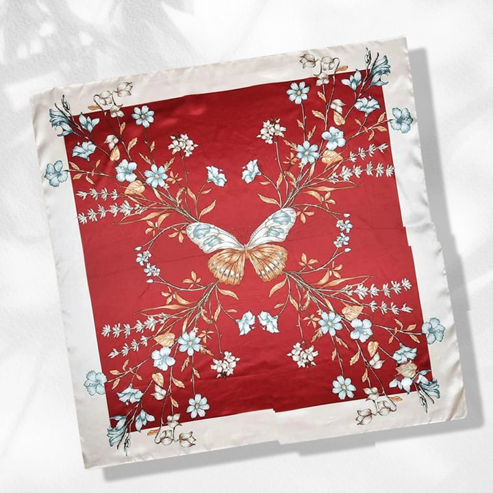 Butterfly Large Square Scarf Silk Head Scarf Women Scarves Silk Navy Scarf Red Personalized Scarf Gifts Mothers Day Gift for Her Women Gift - In The Bag Design