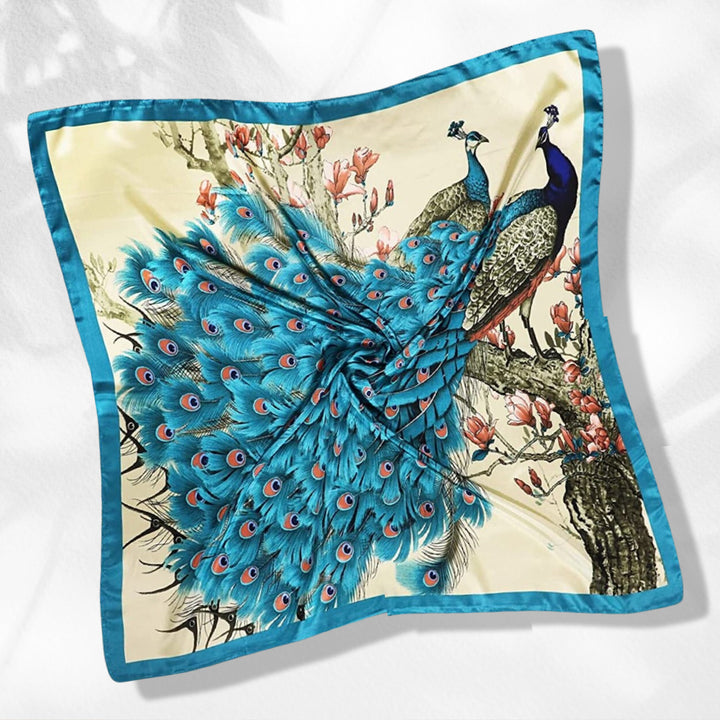 Peacock Large Silk Hair Scarf Bag Scarf Silk Head Scarf Silky Blue Scarf Mustard Hair Scarf Square Scarf Shawl Mothers Day Gift for Her