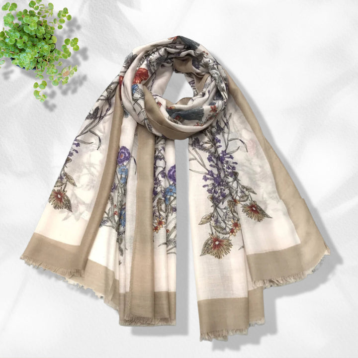 Ivory Shawl Gray Floral Women Shawl Women Scarves Handmade Summer Wrap Personalized Gift Mothers Day Gift For Her Birthday Gift for Women